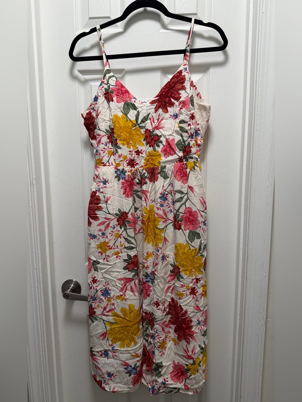 Old Navy White Midi Dress with Yellow, Pink & Red Floral Print